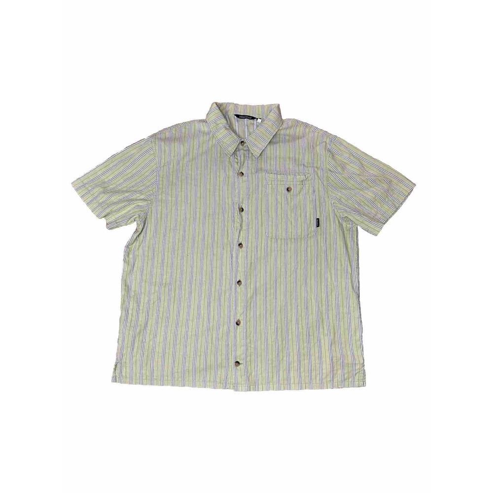 Marmot Mens Shirt Green Extra Large Striped Short‎ Sleeve Button Outdoor Hiking